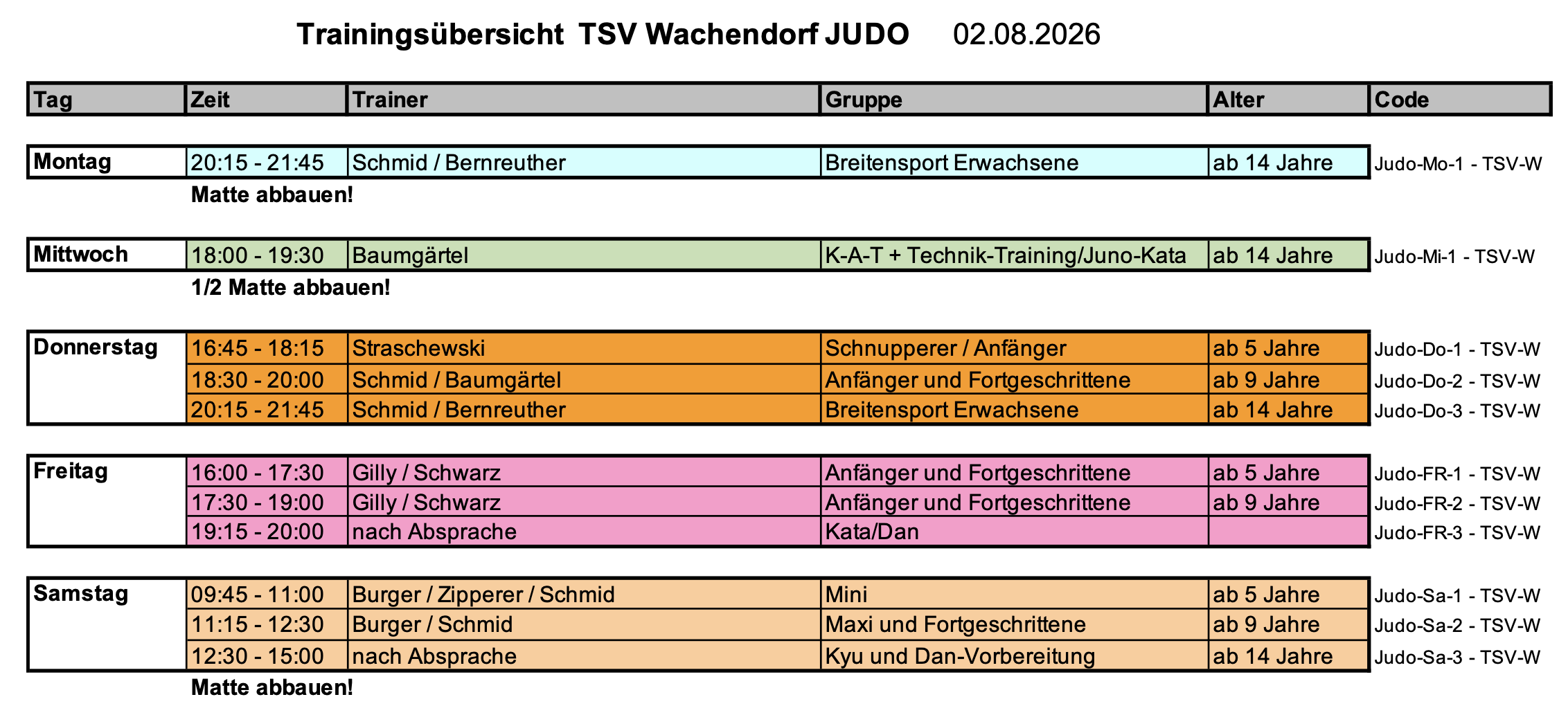 Trainingszeiten 08 26